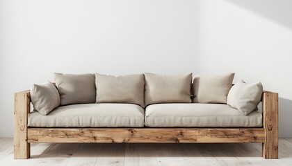 Brown wooden sofa for sitting relaxing at home, natural minimalism interior style