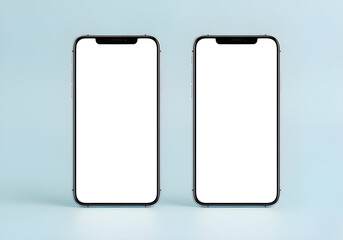 Two smartphones with bright white screens, perfect for displaying apps or content.