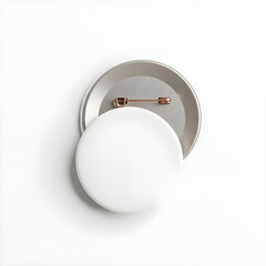 Isolated white badge with pin, perfect for design customization and branding.