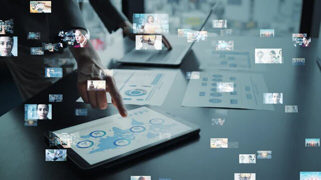 Woman using digital device and video content concept