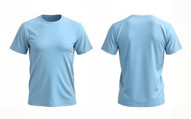 Blank T Shirt color light blue template front and back view on white background. High quality