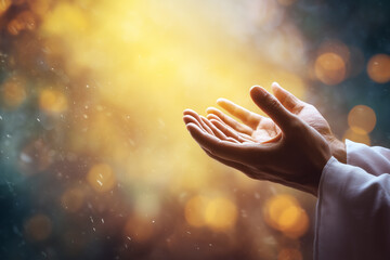 Open Hands Reaching Toward Divine Light.