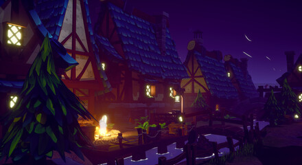 星降る焚き火の村 © タラコおにぎり