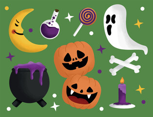 set collection of cute spooky halloween elements 