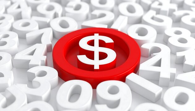 Red dollar sign surrounded by white numbers