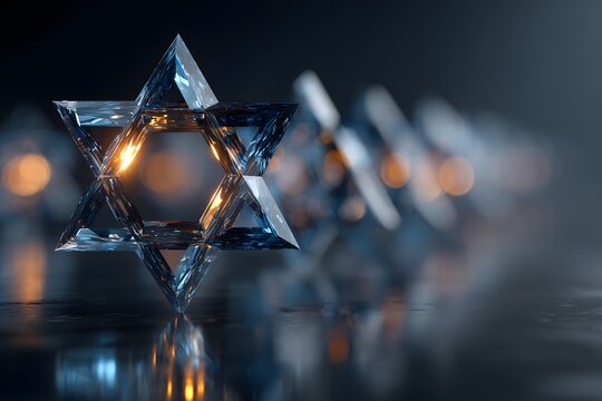 Symbolic star of David in glass reflecting light, representing Jewish faith and tradition during various holidays and celebrations