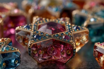 Intricate Magen David stars are displayed, showcasing vivid colors and detailed craftsmanship