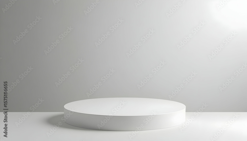 Poster white display platform on a gray backdrop for product presentation