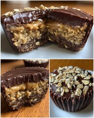 Luscious dessert cups featuring rich chocolate layers, creamy caramel, and crunchy granola create a tantalizing treat, perfect for sweet indulgence and healthy snacking with satisfying textures.