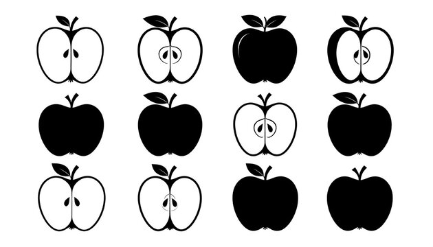 Simple black and white apple icons