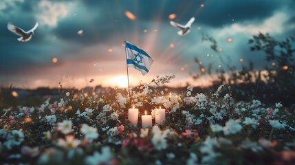 Honoring memories with tranquility at a Jewish memorial site during a beautiful sunset