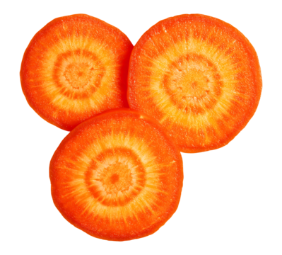 Three stacked carrot slices with orange concentric rings
