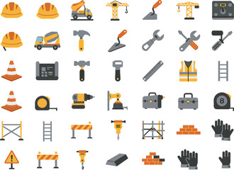 Construction Icon Set Flat Solid Design -  A Comprehensive Collection of Construction Icons for Your Projects