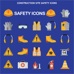 Construction Site Safety Icons A Comprehensive Set of Flat Solid Construction Icon Design Elements for Enhanced Workplace Safety