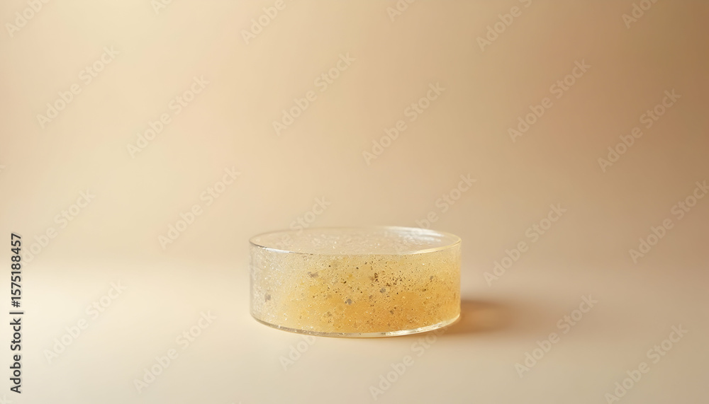 Poster circular object with textured surface against a neutral background