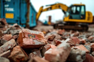 Construction debris and machinery