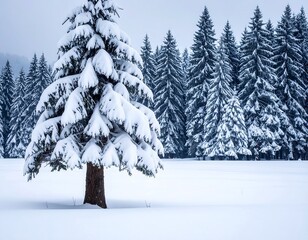 Snowy fir tree in a winter landscape