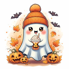 cute ghost with coffee