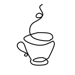 Minimalist one line art vector of a steaming cup. Elegant and modern design perfect for coffee shops, cafes, lifestyle branding, or creative illustration projects.
