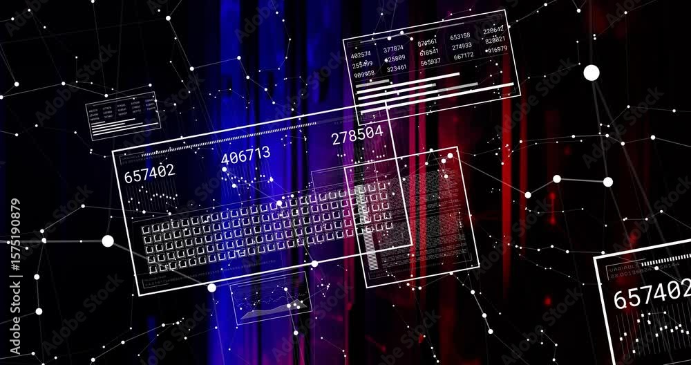 Poster dark space starting floating wireframe panels updating values and pulsing nodes for live monitoring
