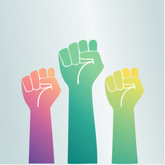 Fototapeta premium three raised fists icon in vibrant gradient fill symbolizing diversity, solidarity, and empowerment