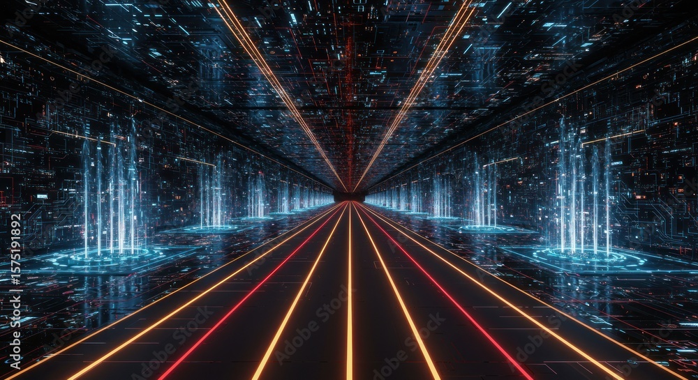 Aufkleber abstract futuristic technological tunnel with neon light and circuit patterns