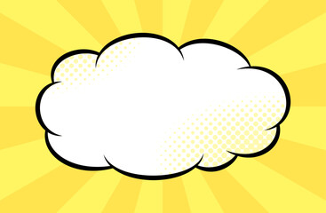 Cartoon-like pop and bright sunburst and clouds background. An eye-catching American comic book-like pop background with impactful concentrated yellow lines.
