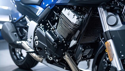 Fototapeta premium Close-up motorcycle engine, vibrant blue