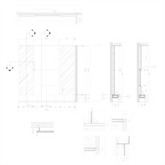 2D TV Cabinet Built-in Design – AutoCAD Plan, Section, and Detail Vector Drawing for Bedroom and Living Room
