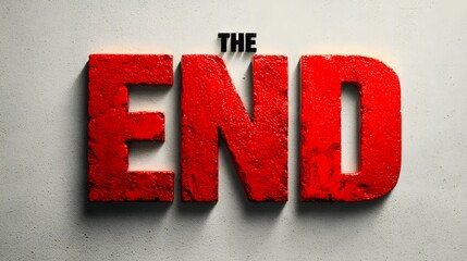 Red 3d End Text Sign on White Wall with Shadow Effect