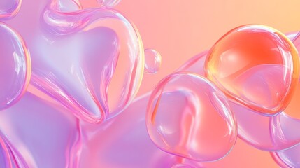 a vibrant 3d vector illustration showcasing morphing organic shapes in shades of pink, coral, and lavender, seamlessly blending into a fluid gradient background the glossy, bubble-like forms appear