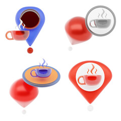 3D Coffee Shop Location Pin Icon with Modern Style for Urban Map Navigation Icon Pack