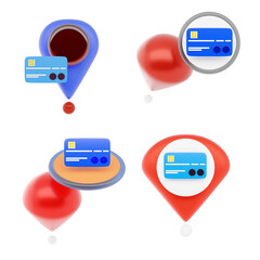 3D Credit Card Location Pin Icon with Modern Digital Finance and Navigation Style