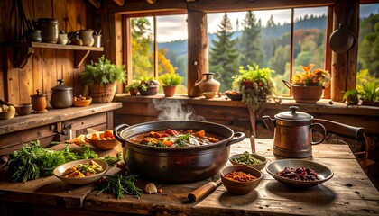Rustic autumnal kitchen scene