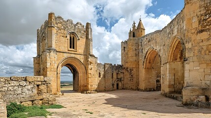 Ancient Monastery Ruins: Stone Archway and Courtyard