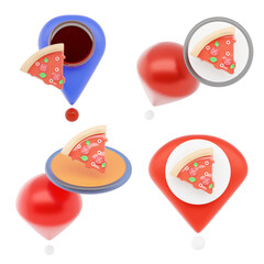3D Pizza Store Location Pin Icon with Modern Food and Map Navigation Style