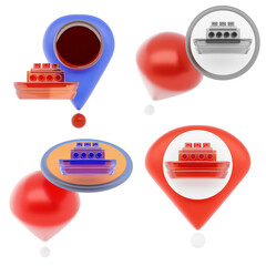 3D Port Location Pin Icon with Modern Maritime Navigation and Logistics Map Style