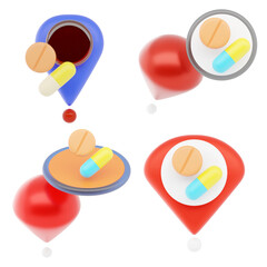 3D Pharmacy Location Pin Icon with Modern Medical and Health Service Navigation Style