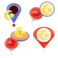 3D Mosque Location Pin Icon with Modern Religious Navigation and Worship Map Style