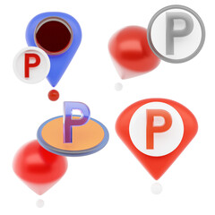 3D Parking Location Pin Icon with Modern Navigation and Urban Transport Map Style