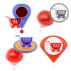 3D Shopping Place Location Pin Icon with Modern Retail and Store Navigation Map Style
