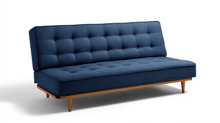 Convertible navy blue linen sofa bed showcased in living space blending lounge with guest accommodations