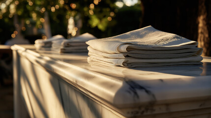 Luxurious White Marble Trough Stand with Folded Linen for Modern Elegant Bathroom Decor and Functionality