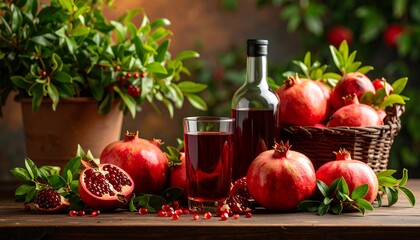 Pomegranate juice and fruit still life (1)