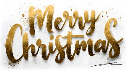 Merry Christmas Golden Calligraphy Text on White Background for Holiday Greetings