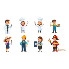 Naklejka premium Happy Cartoon Characters Representing Diverse Professions
