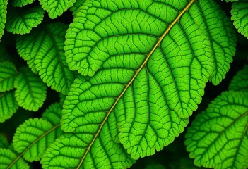 Fototapeta premium Intricate green leaf pattern, vibrant foliage texture, leaves, growth