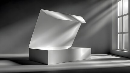 Modern White Display Box with Open Lid in Bright Natural Light