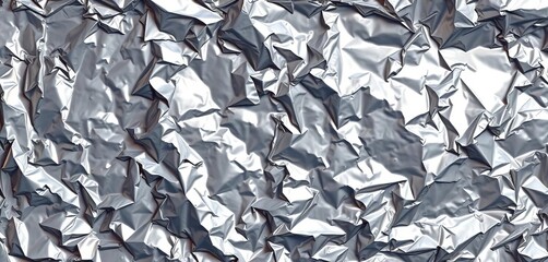 Crumpled silver foil with highlights and shadows creates a metallic, textured background,  shiny,  wrinkles
