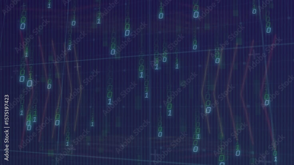 Aufkleber Upon start binary digits forming below grid edge and streaming in color trails visualizing data